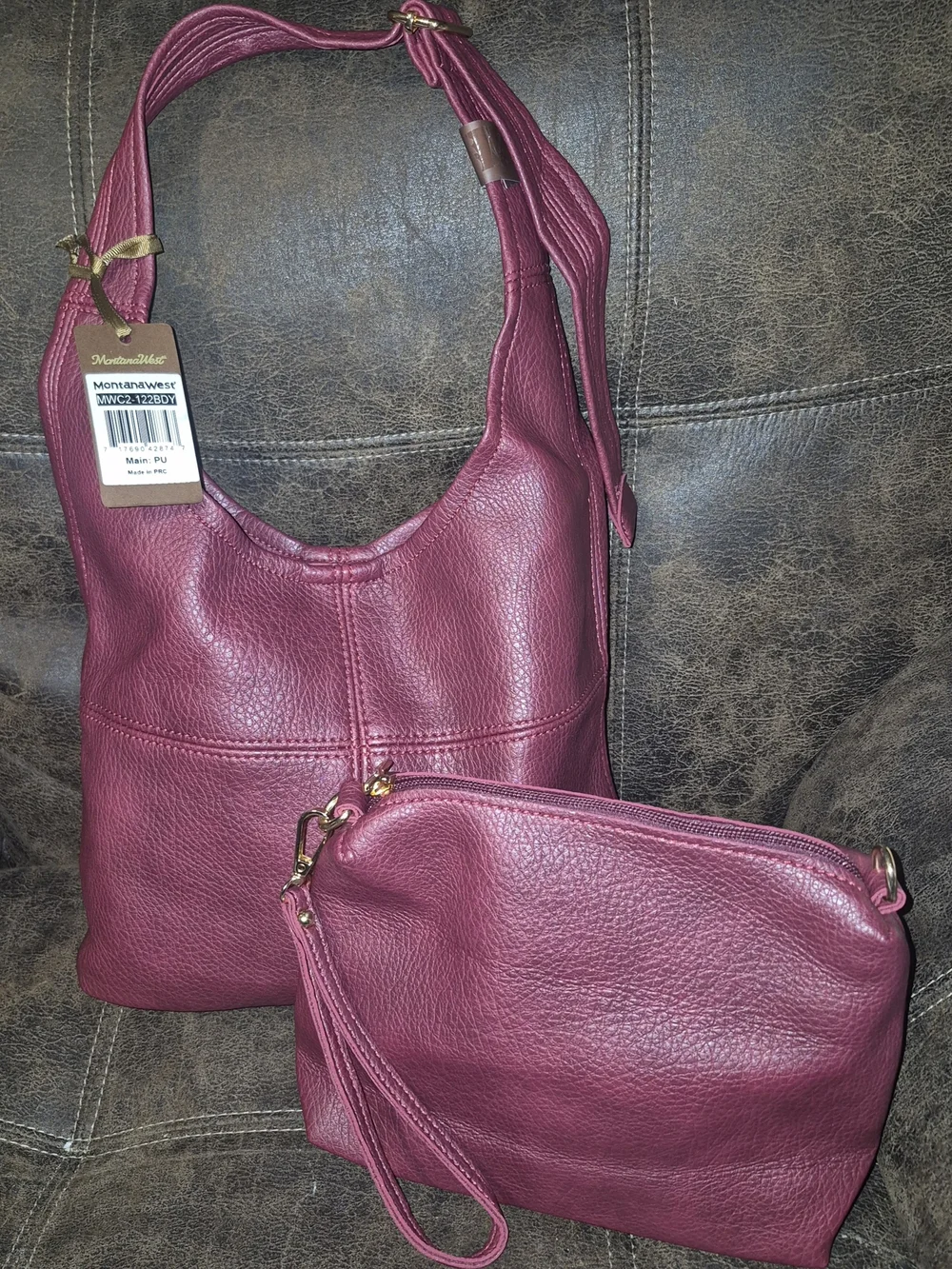 Montana West Plum/Tone Shoulder Bag with Wristlet